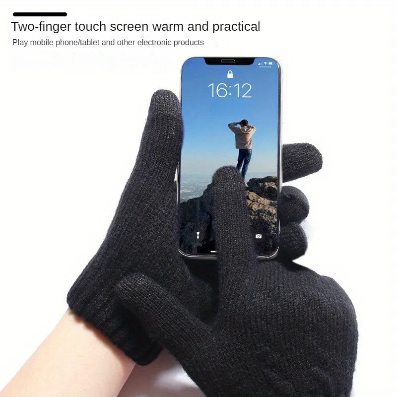 1 Pair Winter Thickened Gloves, Double Layer Velvet Touch Screen Gloves, Windproof Knitted Gloves For Outdoor Cycling Running