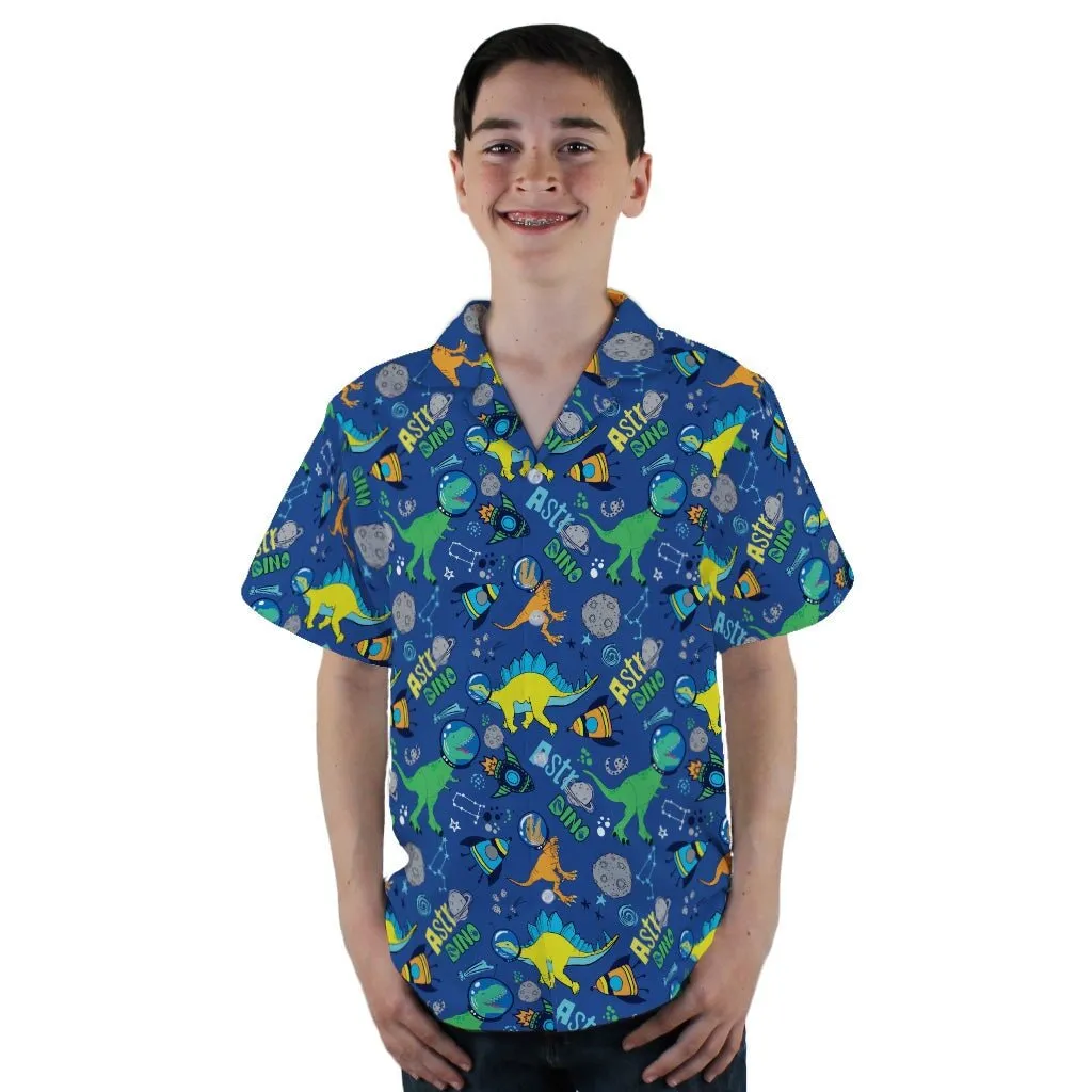 Astro Dino Dinosaur Outer Space Blue Youth Hawaiian Shirt