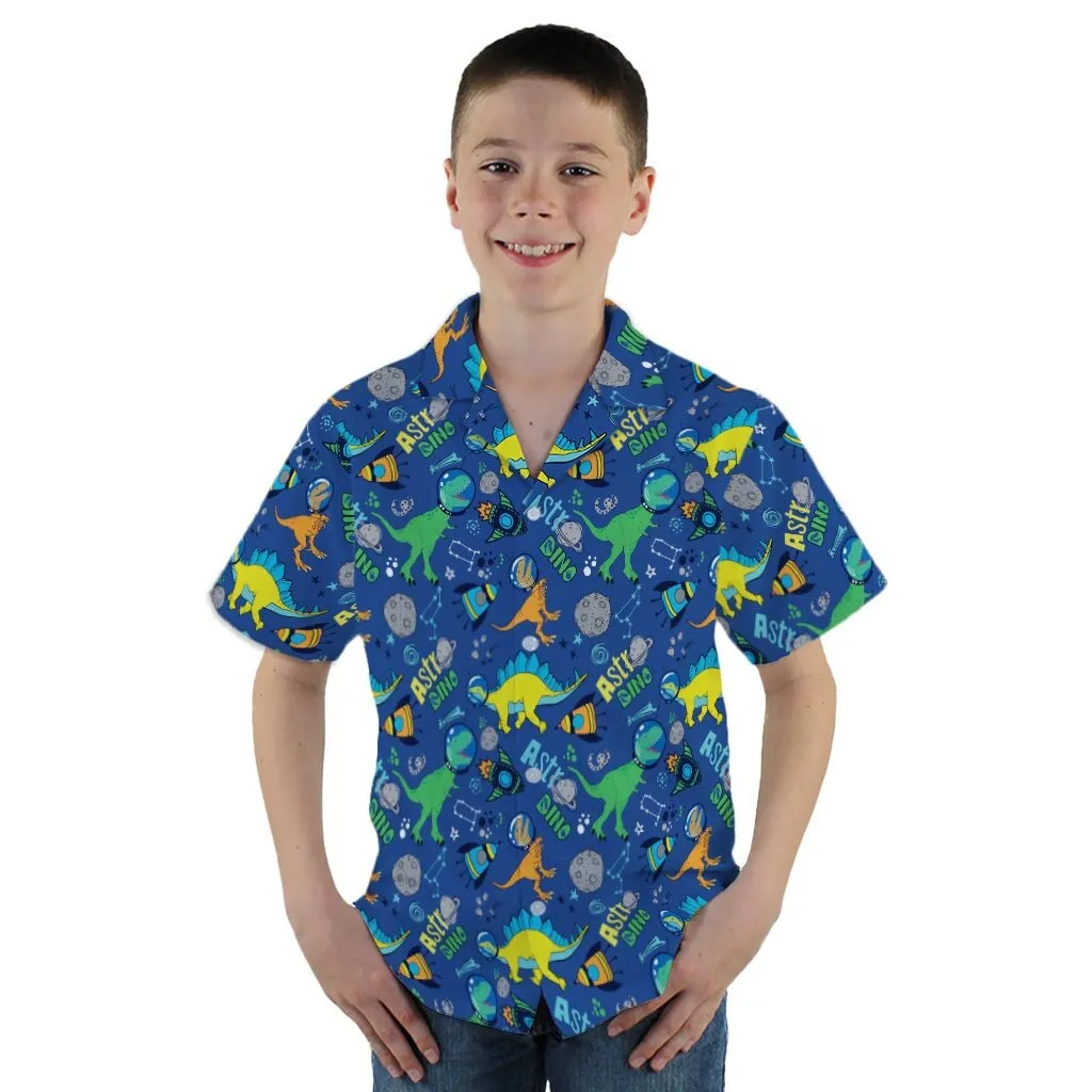 Astro Dino Dinosaur Outer Space Blue Youth Hawaiian Shirt