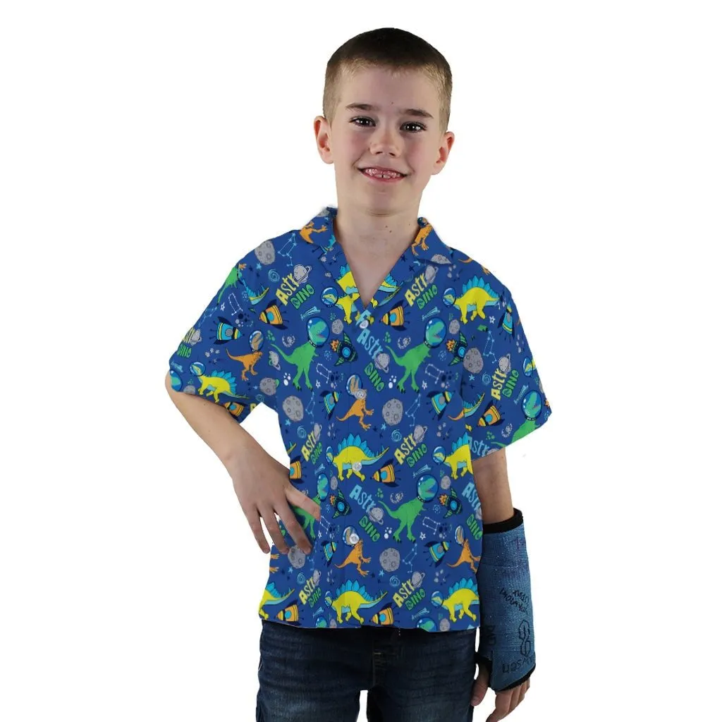 Astro Dino Dinosaur Outer Space Blue Youth Hawaiian Shirt