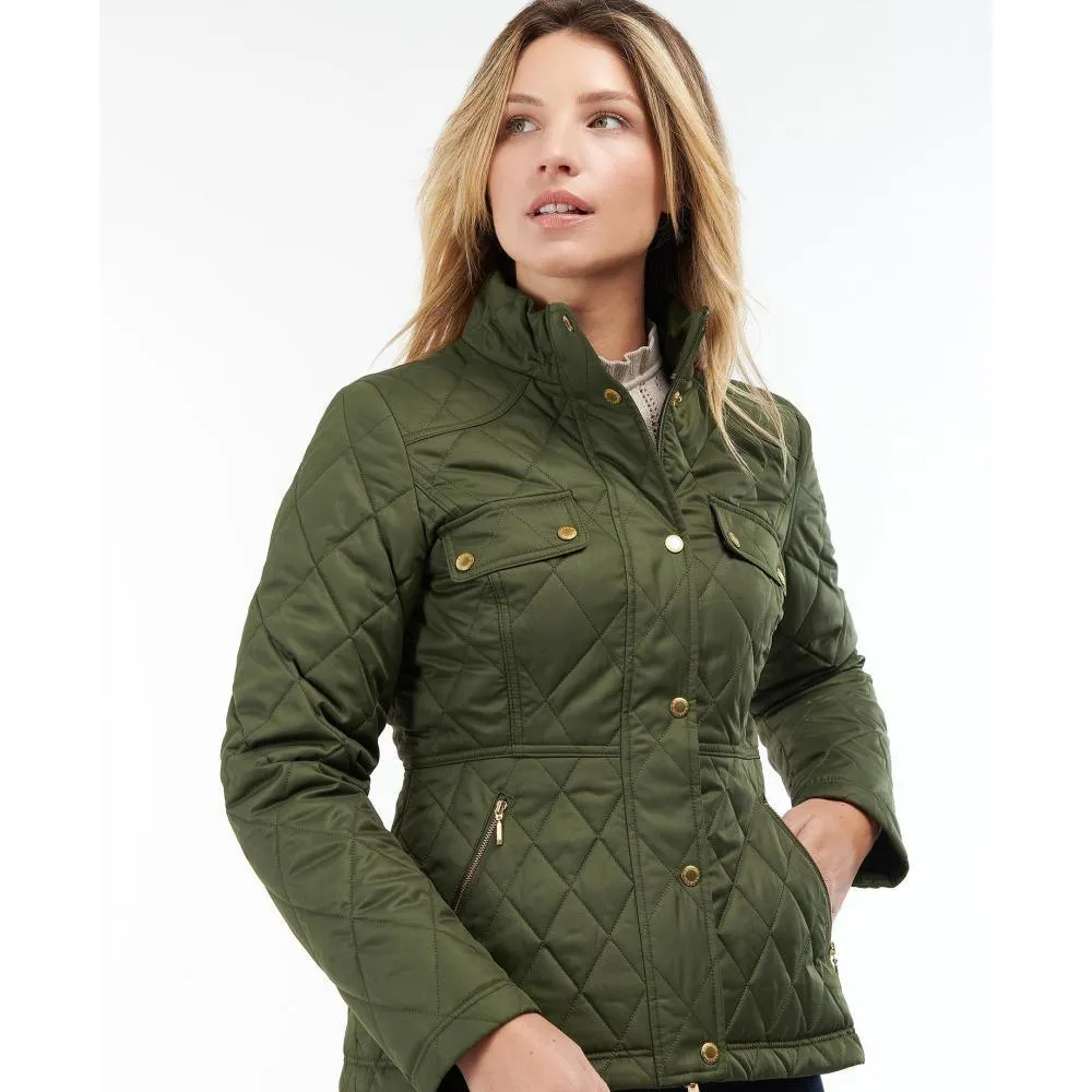 Barbour Broxfield Ladies Quilted Jacket - Olive/Olive Pink Tartan