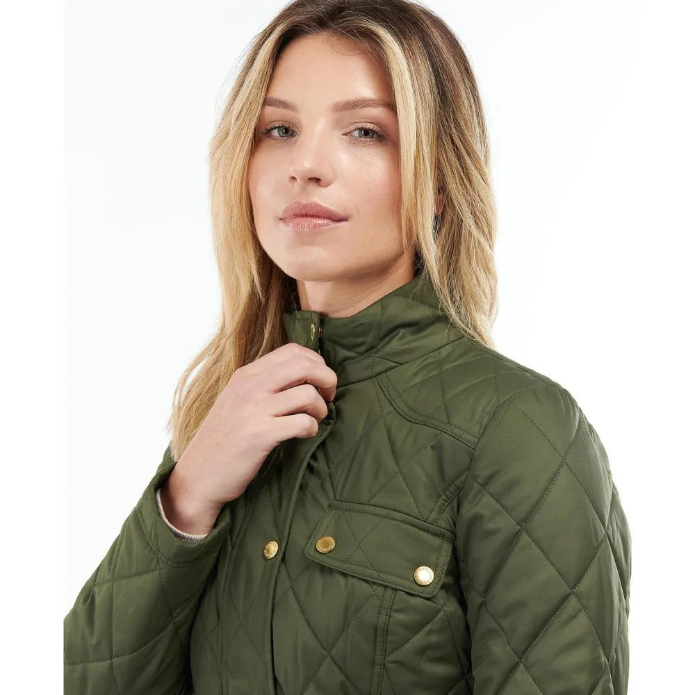 Barbour Broxfield Ladies Quilted Jacket - Olive/Olive Pink Tartan