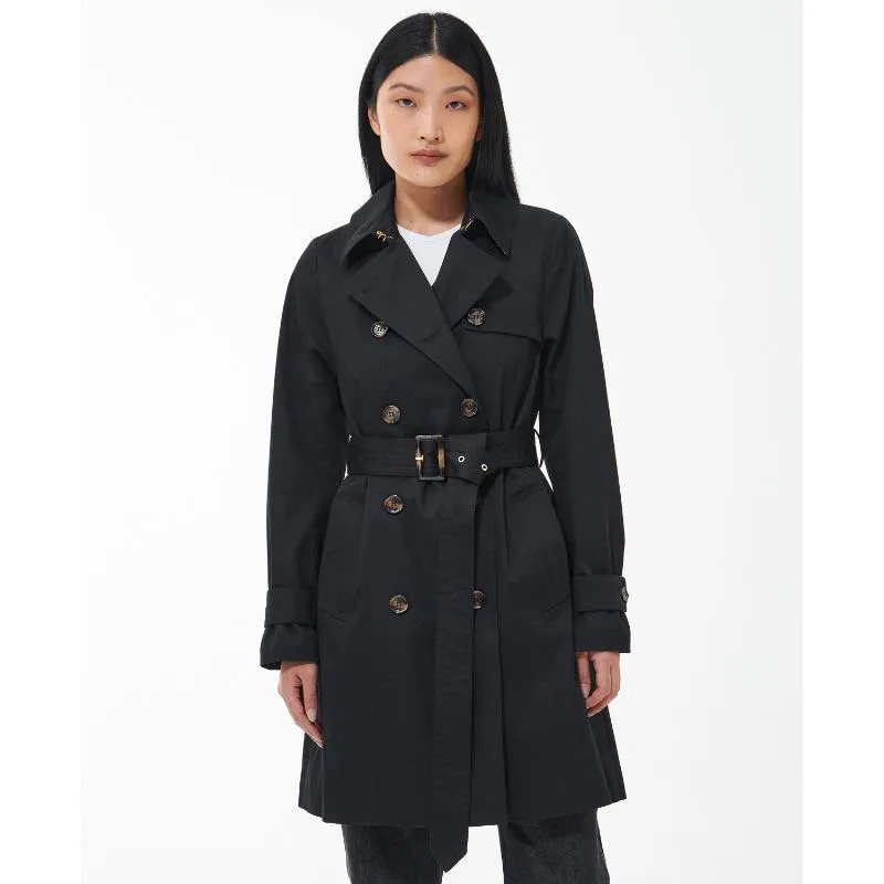 Barbour Short Greta Ladies Showerproof Trench - Black/Ancient Poplar