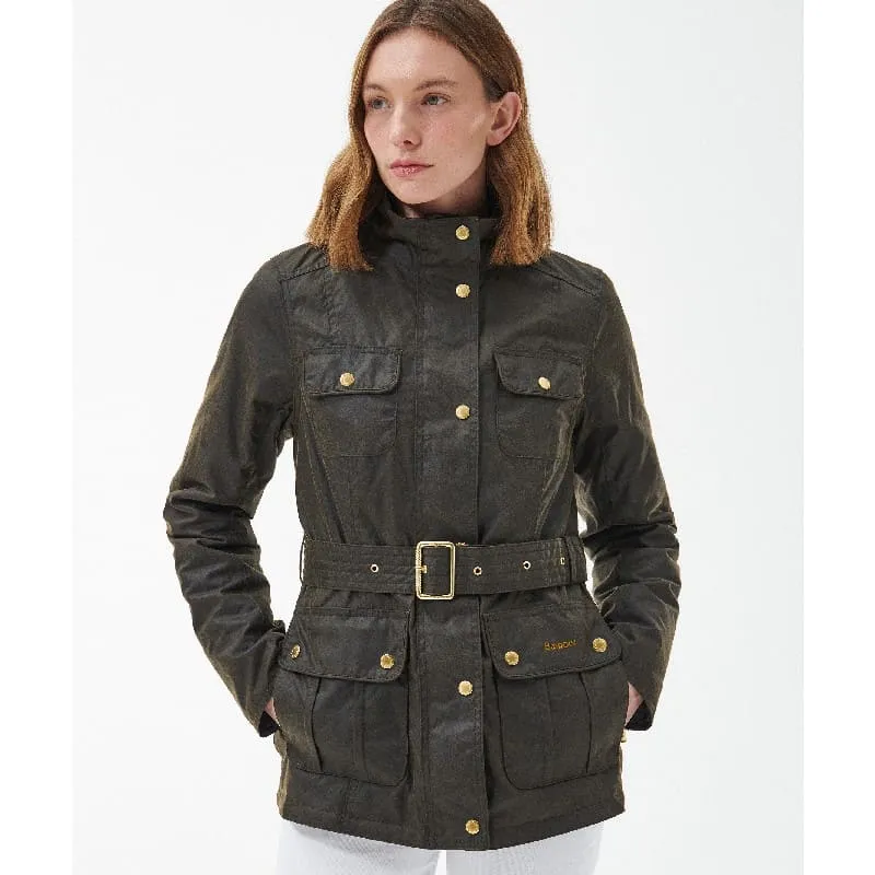 Barbour Winter Belted Utility Ladies Wax Jacket - Olive/Classic Tartan