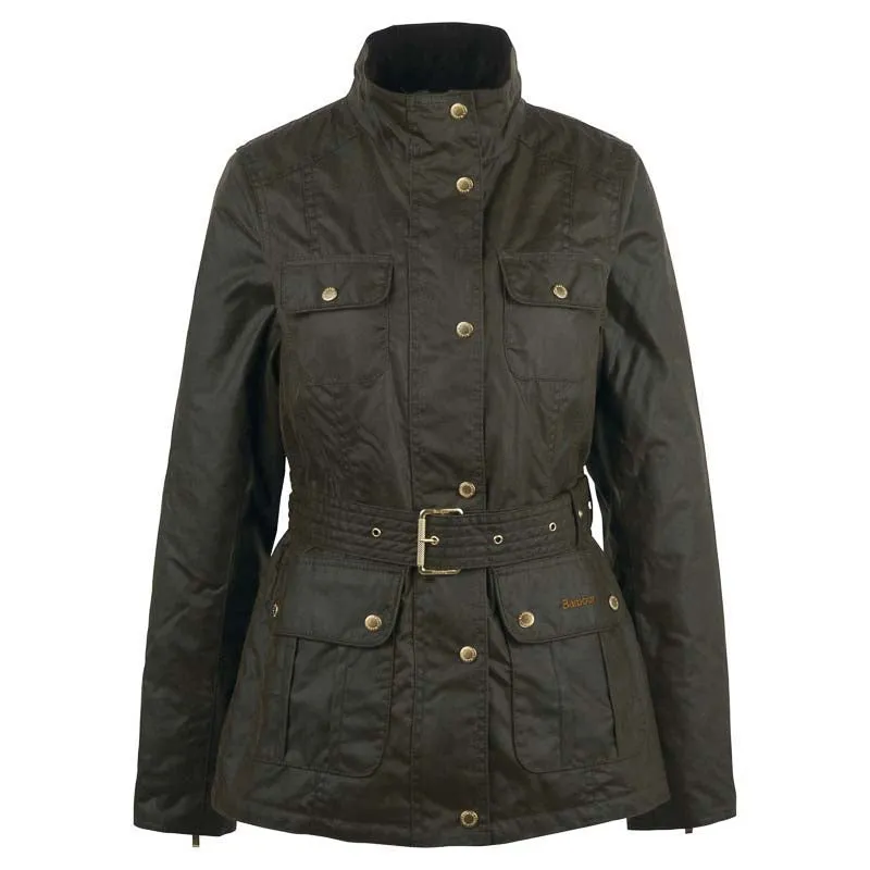 Barbour Winter Belted Utility Ladies Wax Jacket - Olive/Classic Tartan