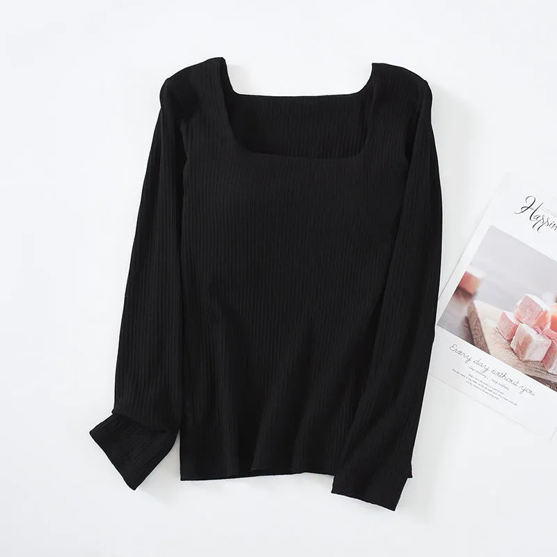 Cotton Long-sleeved Free-wear Bra And Cup Bottoming Shirt With Chest Pad