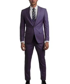 Eggplant Slim Fit Men's Suit with Vest Set