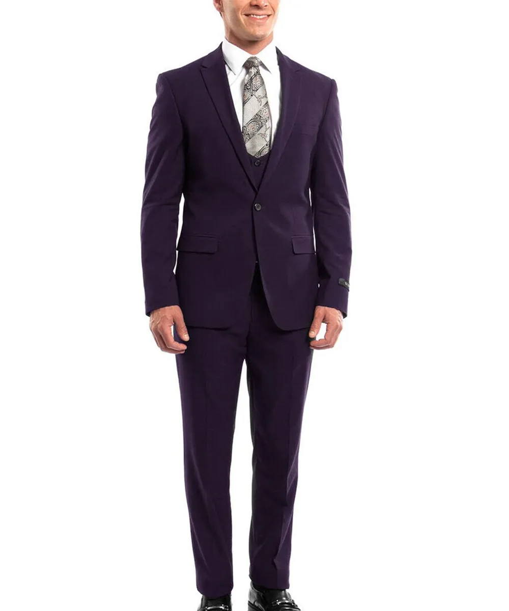 Eggplant Slim Fit Men's Suit with Vest Set