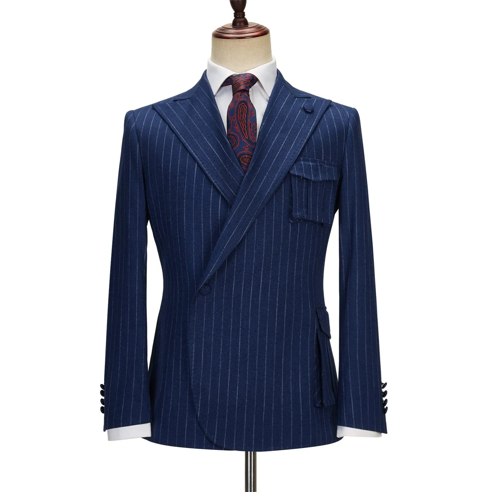 Formal Striped 3 Pieces Mens Peak Lapel Suit Tuxedos (Blazer Pants)