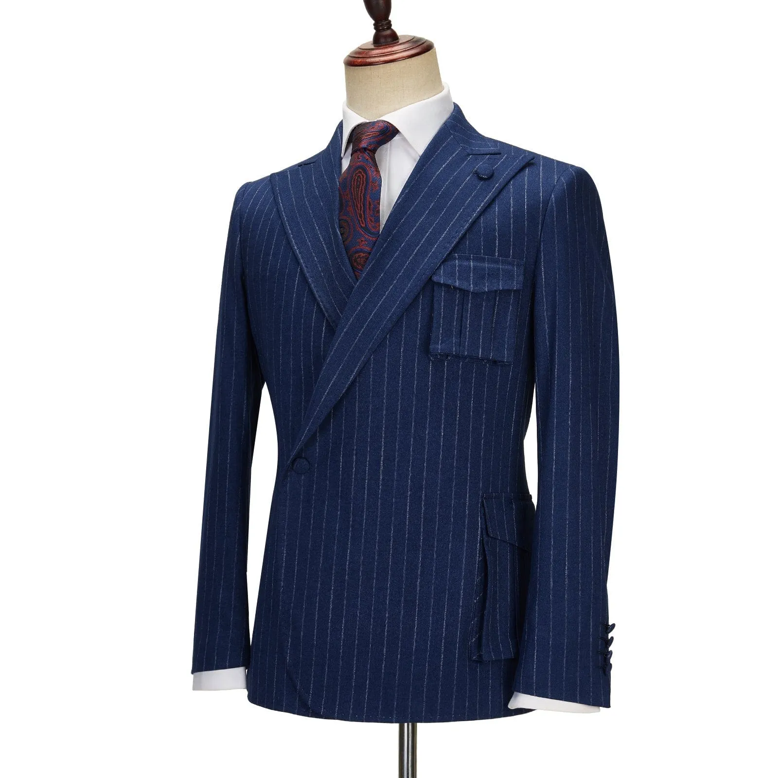 Formal Striped 3 Pieces Mens Peak Lapel Suit Tuxedos (Blazer Pants)