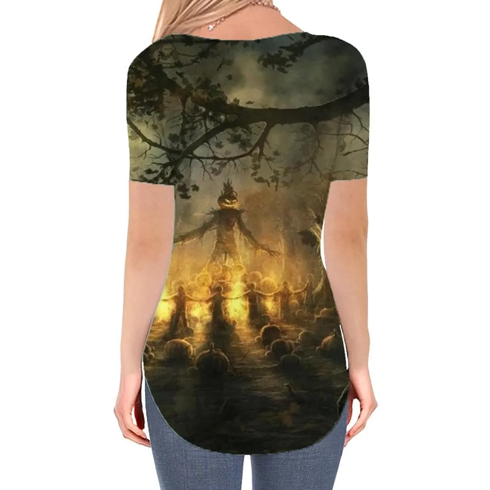 Halloween T Shirt Women Pumpkin T-shirts 3d Bat V-neck Tshirt Tree Funny T shirts