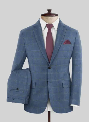 Italian Murano Ivarno Blue Wool Linen Silk Suit