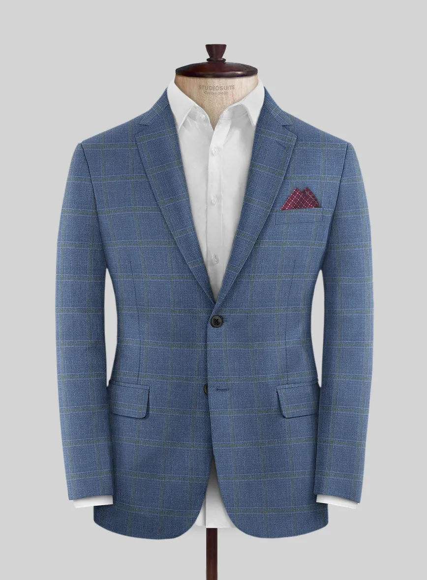 Italian Murano Ivarno Blue Wool Linen Silk Suit