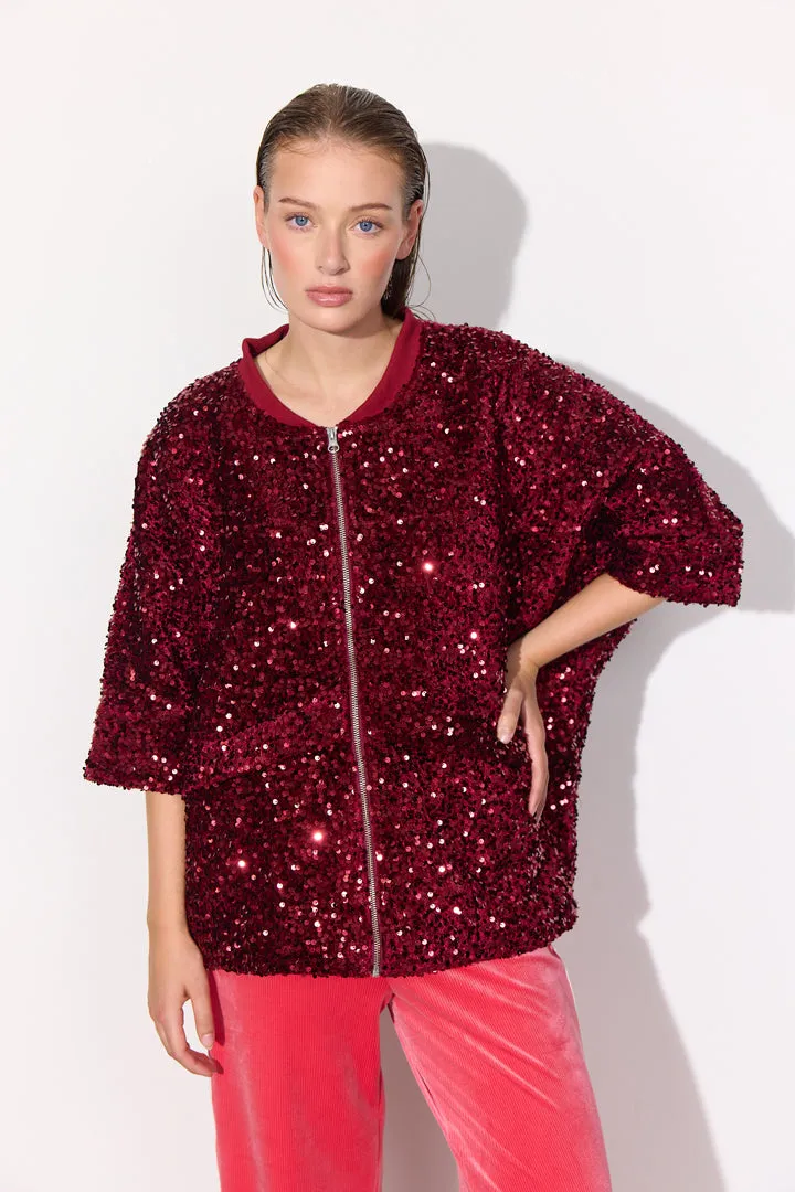 Kaia Sequin Jacket - Deep red