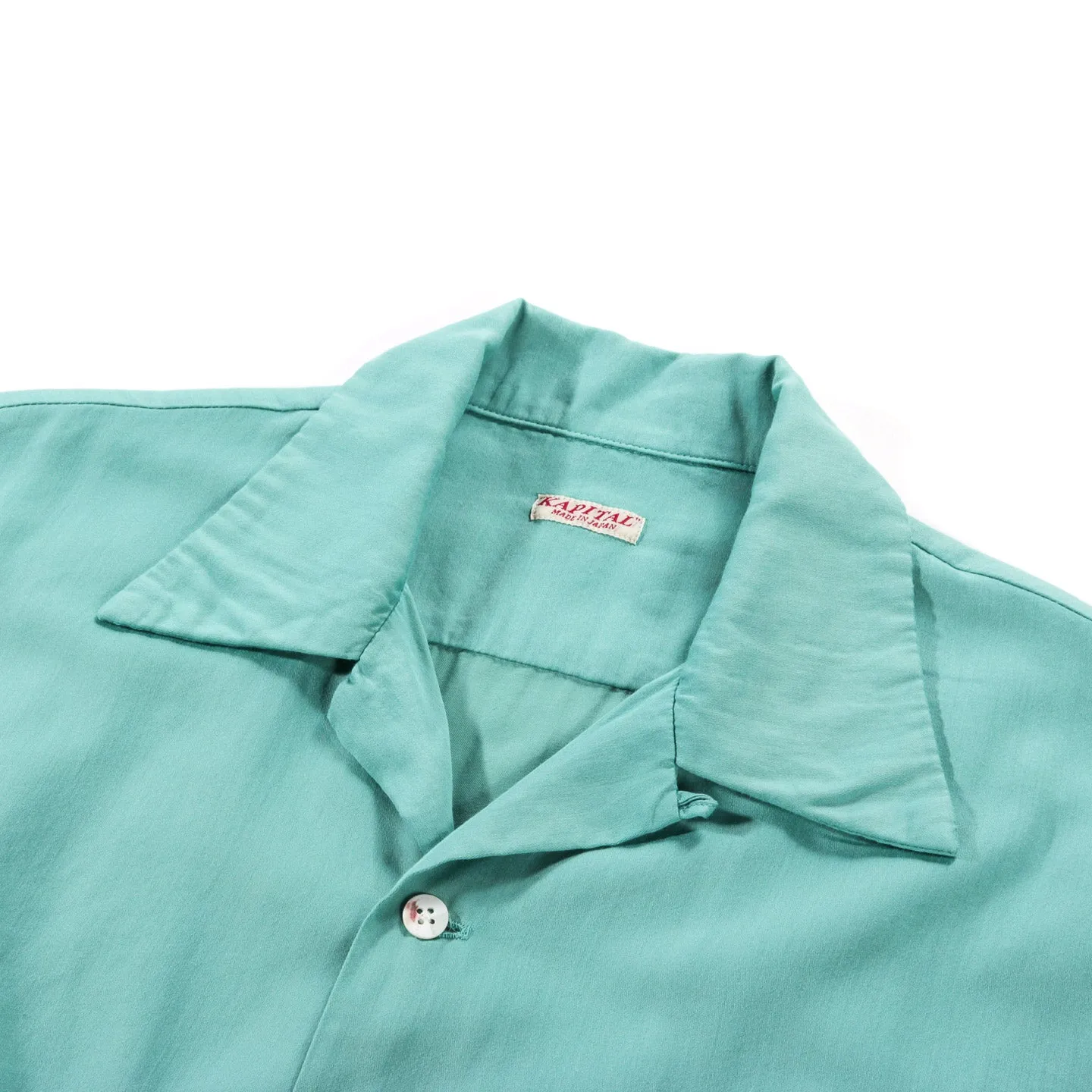 KAPITAL COTTON SATIN WINDOWPANE ALOHA SHIRT TURQUOISE