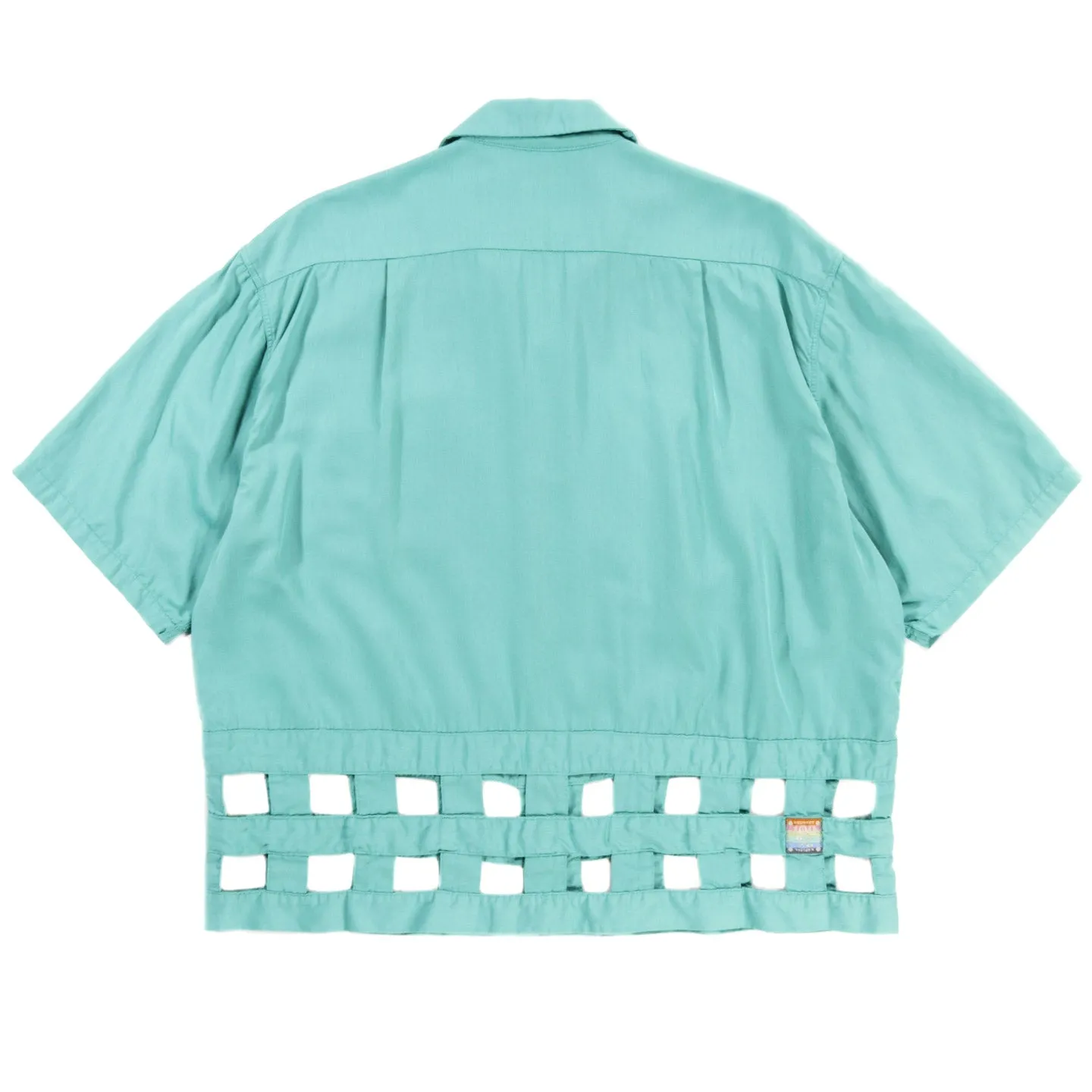 KAPITAL COTTON SATIN WINDOWPANE ALOHA SHIRT TURQUOISE