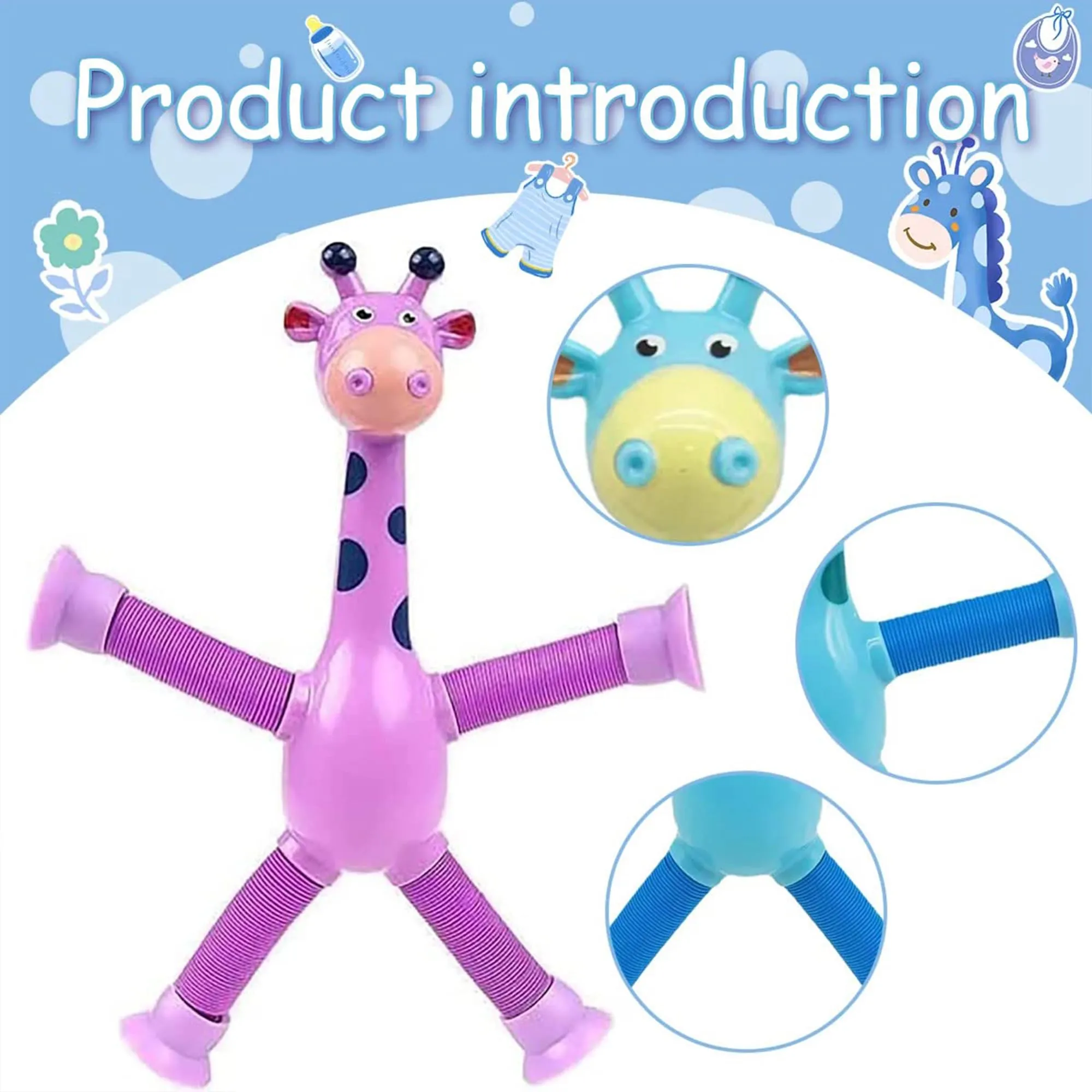 Kidology Telescopic Suction Cup Giraffe Toy, LED Telescopic Pipe with Suction Cup, Shape-Changing Stretch Tube, Parent-Child Interactive Toy Random Colors (Giraffe Figure Set of 2)