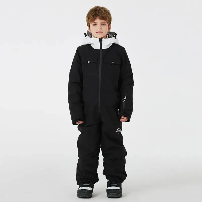 Kids One Piece Snowsuit Children Winter Zip-up Snow Jumpsuits