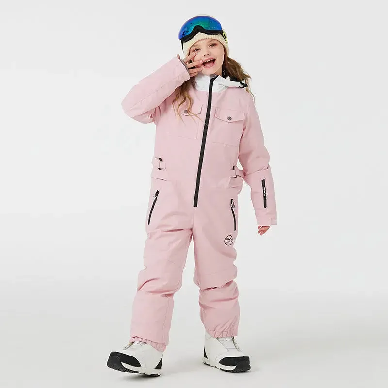 Kids One Piece Snowsuit Children Winter Zip-up Snow Jumpsuits