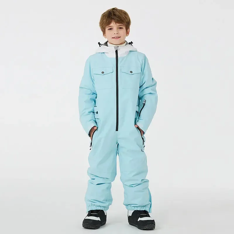 Kids One Piece Snowsuit Children Winter Zip-up Snow Jumpsuits