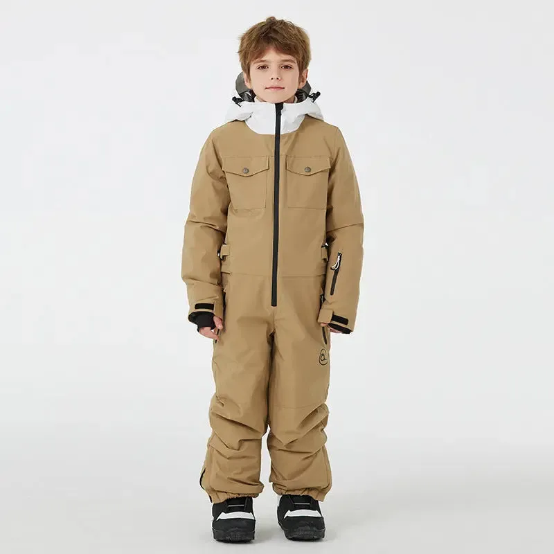 Kids One Piece Snowsuit Children Winter Zip-up Snow Jumpsuits