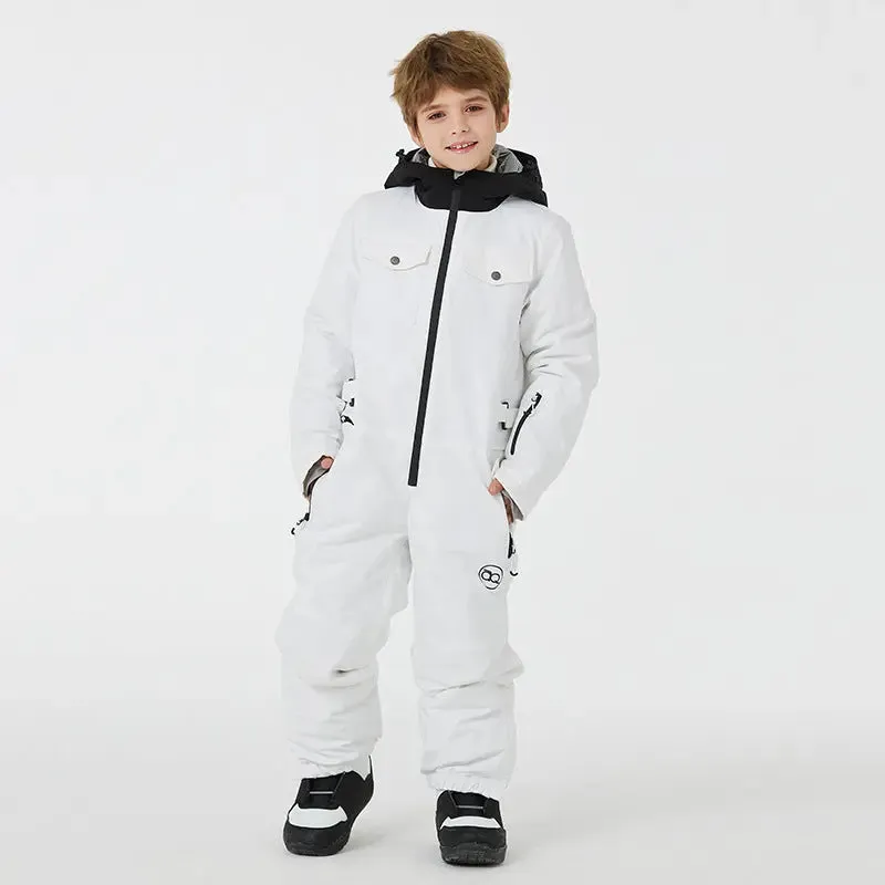 Kids One Piece Snowsuit Children Winter Zip-up Snow Jumpsuits