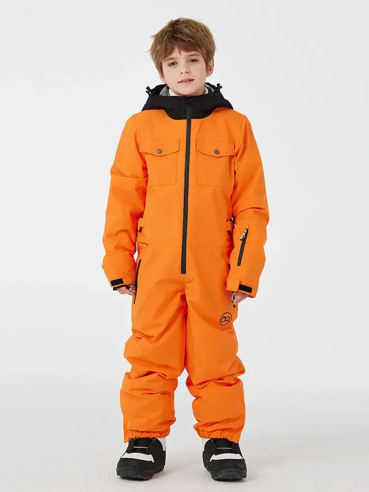 Kids One Piece Snowsuit Children Winter Zip-up Snow Jumpsuits