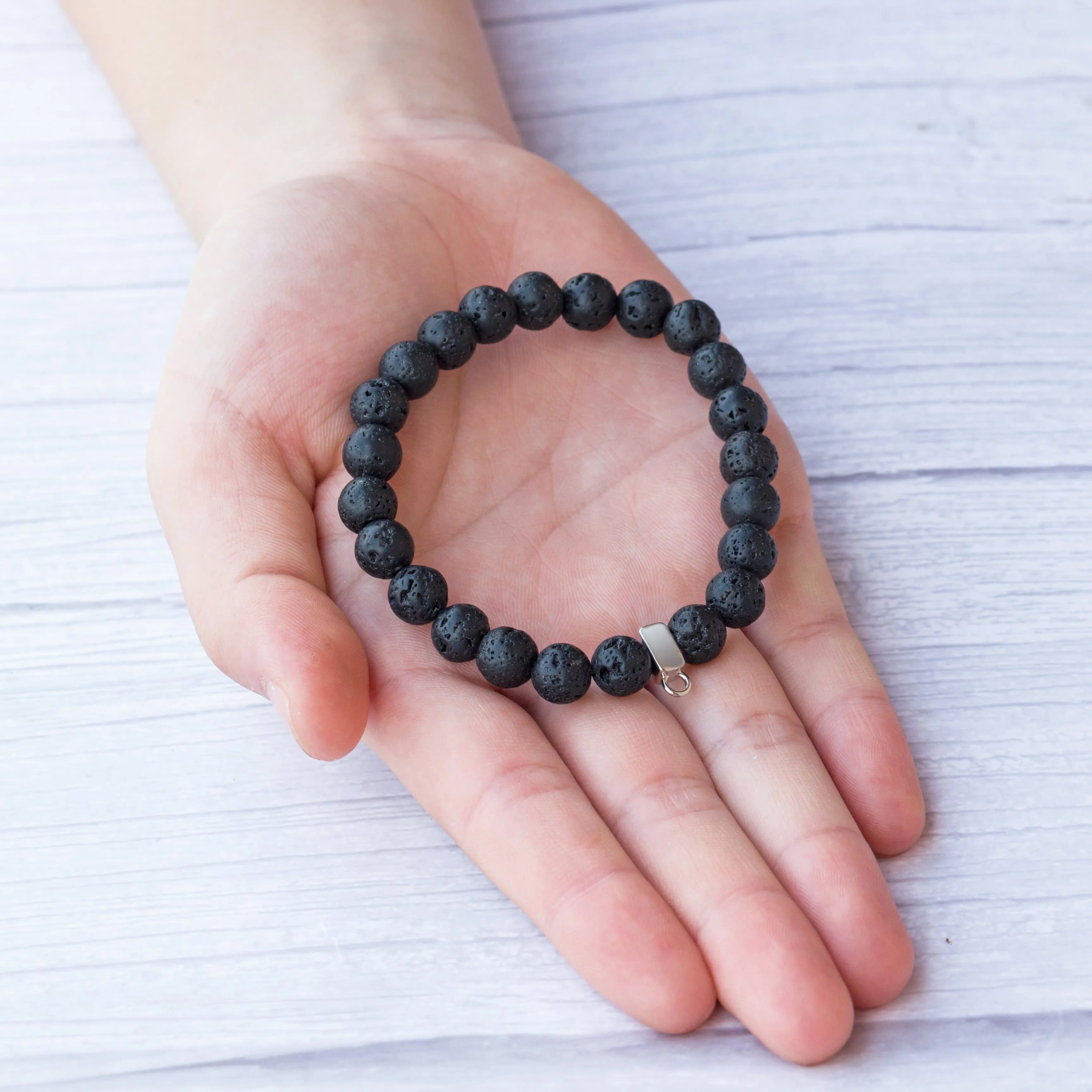 Lava Rock Gemstone Charm Stretch Bracelet