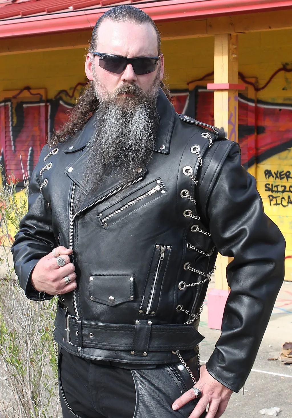 Leather Motorcycle Jacket w/Removable Sleeves #M2601ZCC