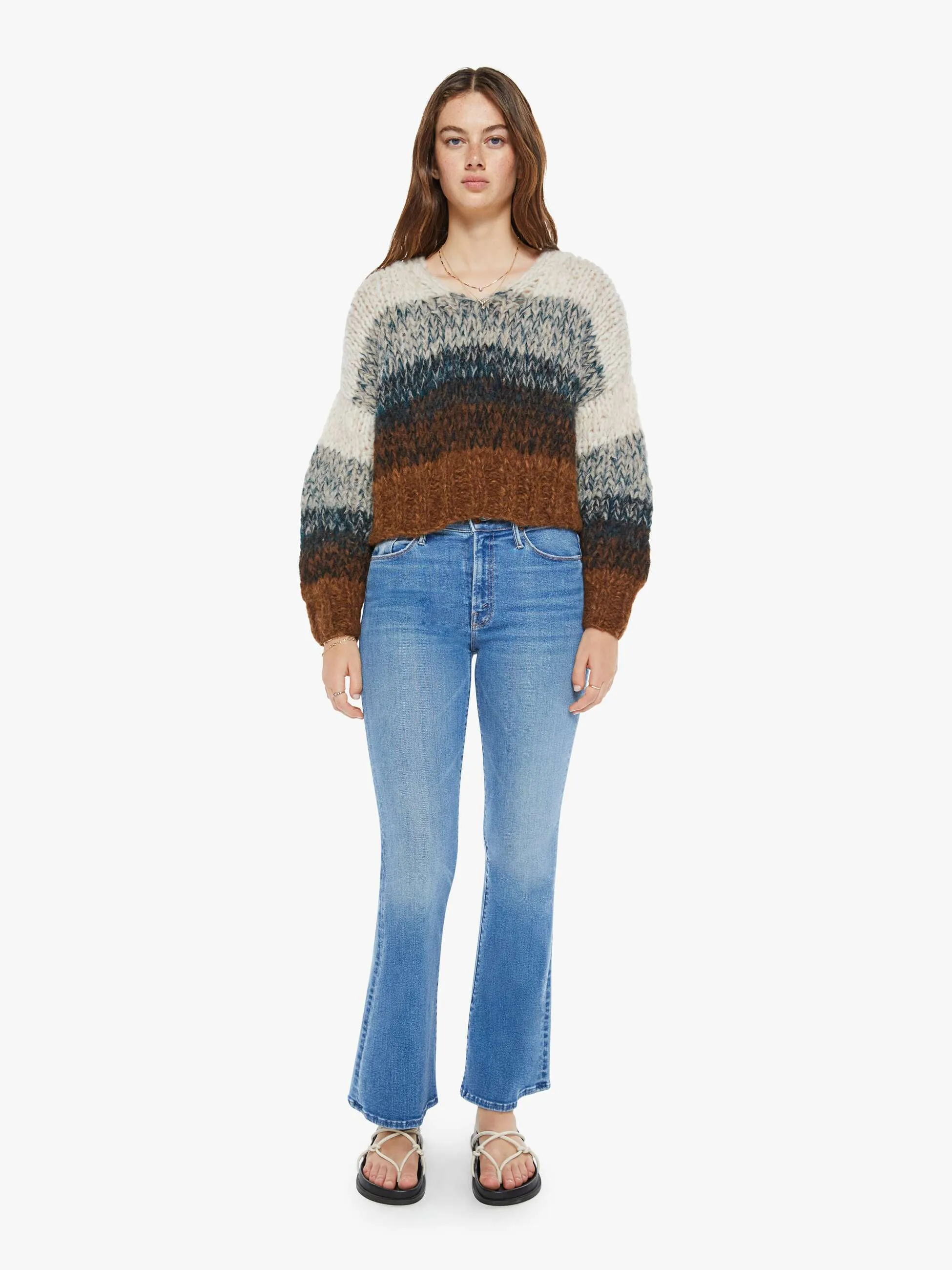 Maiami Alpaca Ombre V-Neck Pullover - Brown Ombre