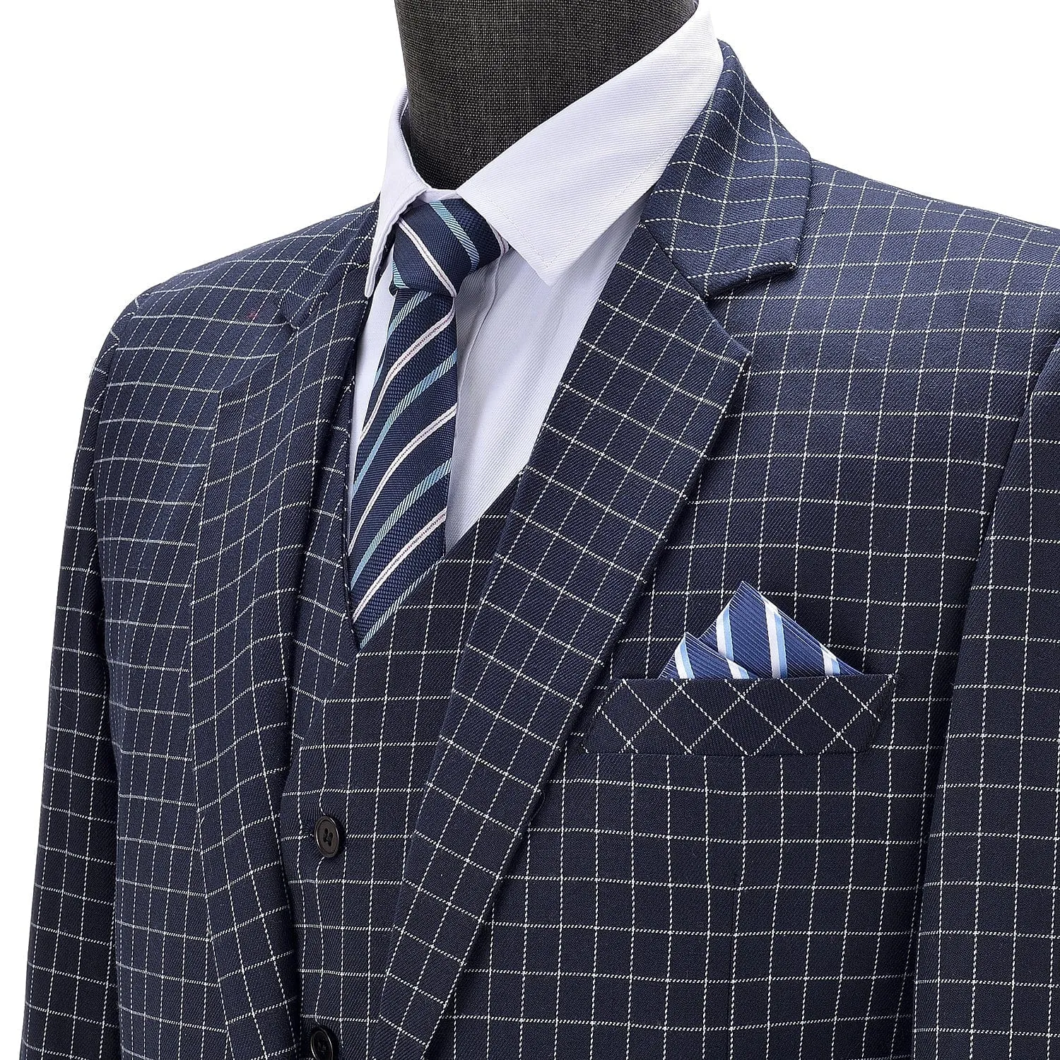 Mens 3 Pieces Houndstooth Regular Fit Formal Notch Lapel