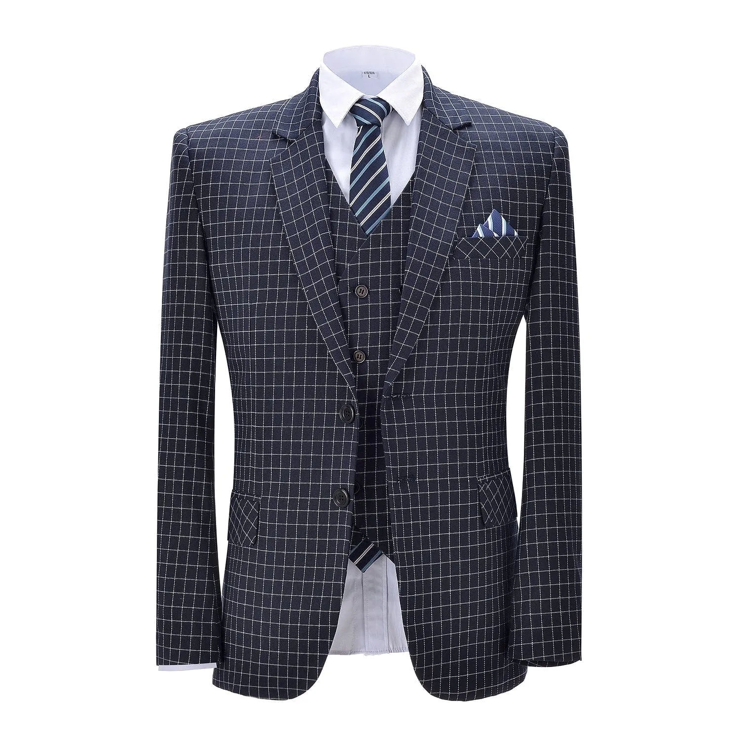 Mens 3 Pieces Houndstooth Regular Fit Formal Notch Lapel