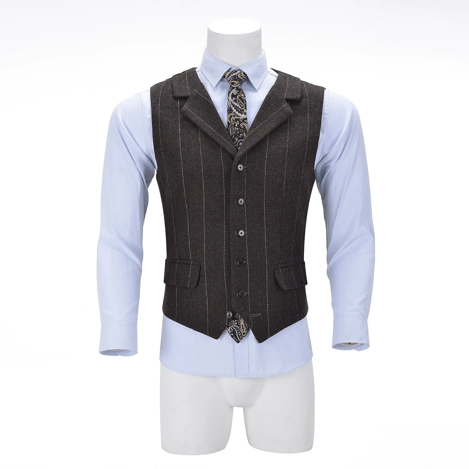 Men's Classic Fashion Notch Lapel White pinstripe Waistcoat