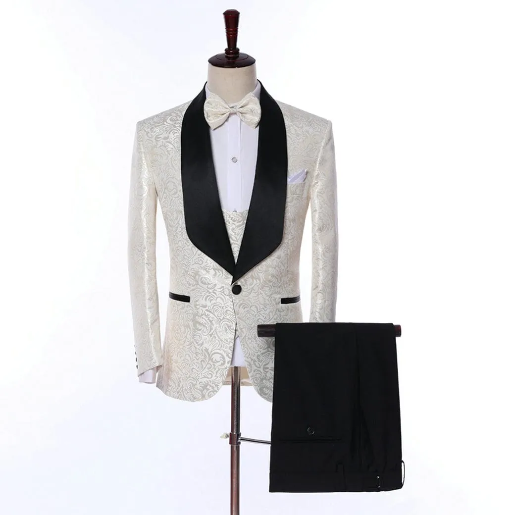 Men's Floral Tuxedo Suit Jacket Patterned Slim Fit Dinner Jacket (Blazer vest Pants)