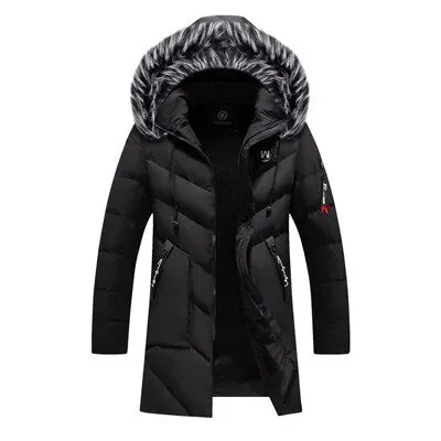 Men's Long Jacket Fashion Fur Collar Thermal Parkas Classic Coats Casual Warm Windbreaker Padded Men Clothing