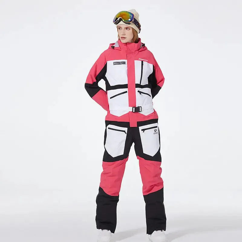 One-piece Ski Suit for Men & Women Patchwork Snowwear