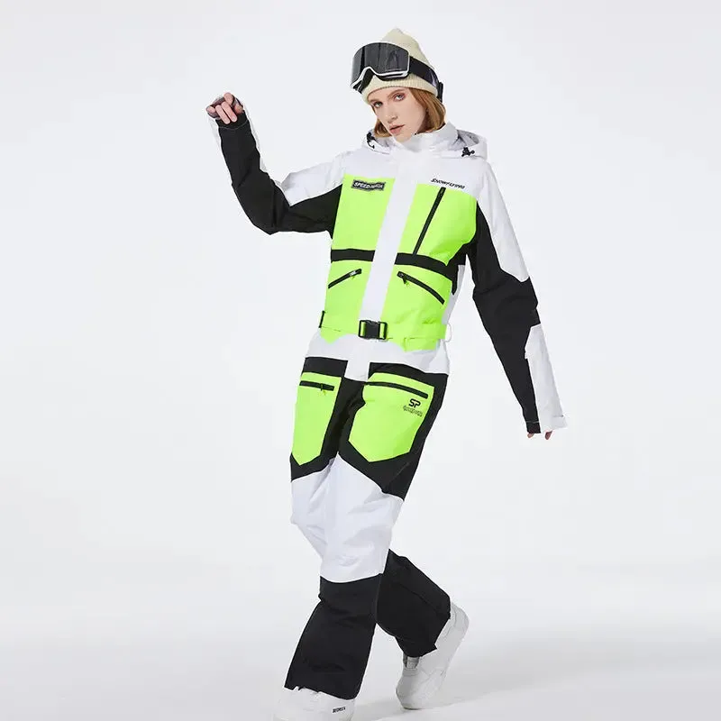 One-piece Ski Suit for Men & Women Patchwork Snowwear