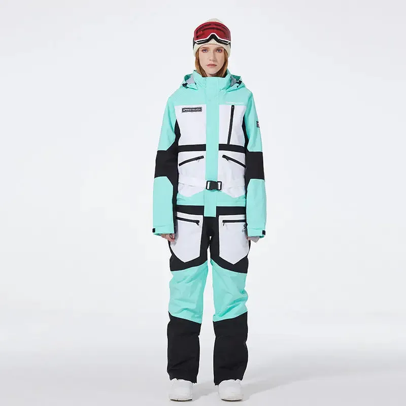 One-piece Ski Suit for Men & Women Patchwork Snowwear