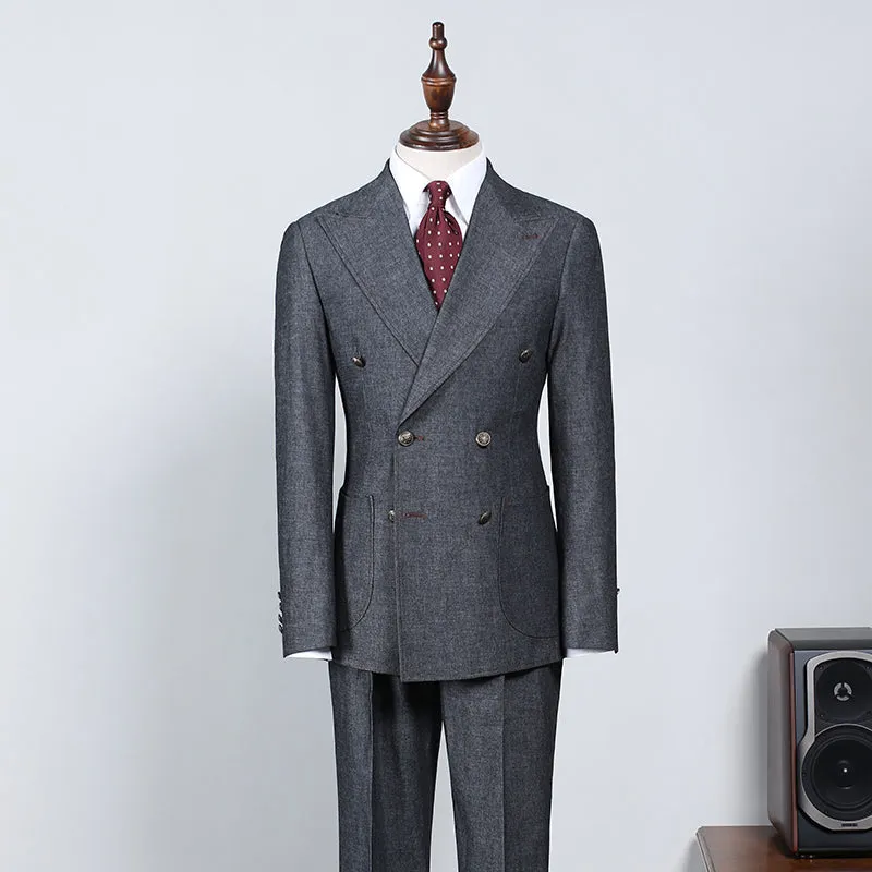 Owen Classic Dark Gray Peak Lapel Double Breasted Formal Suit