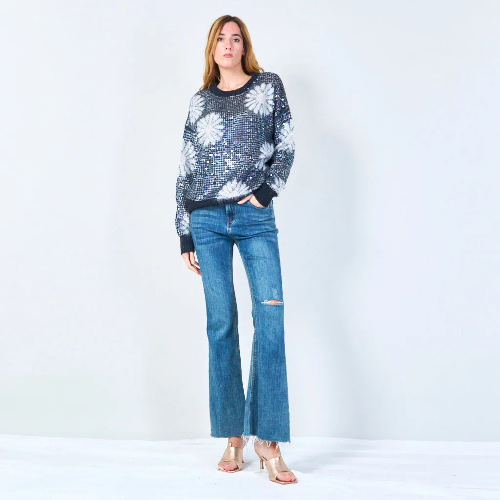 Sequin floral knit sweater wholesale