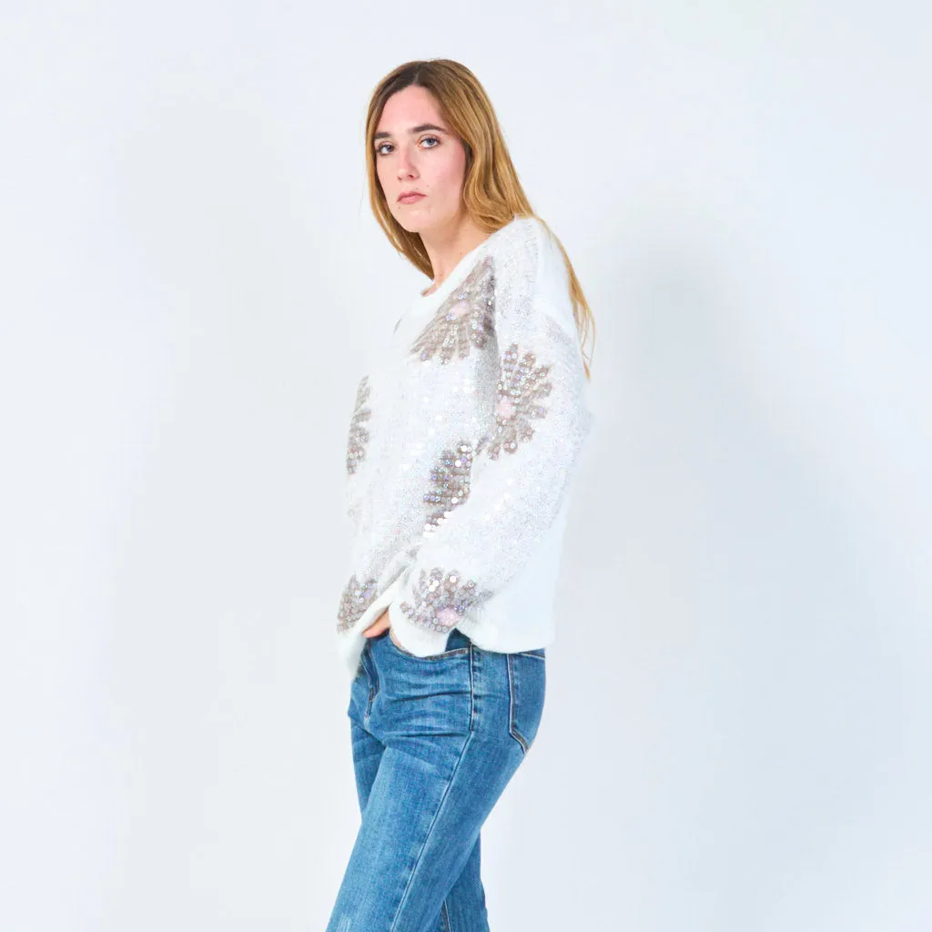 Sequin floral knit sweater wholesale