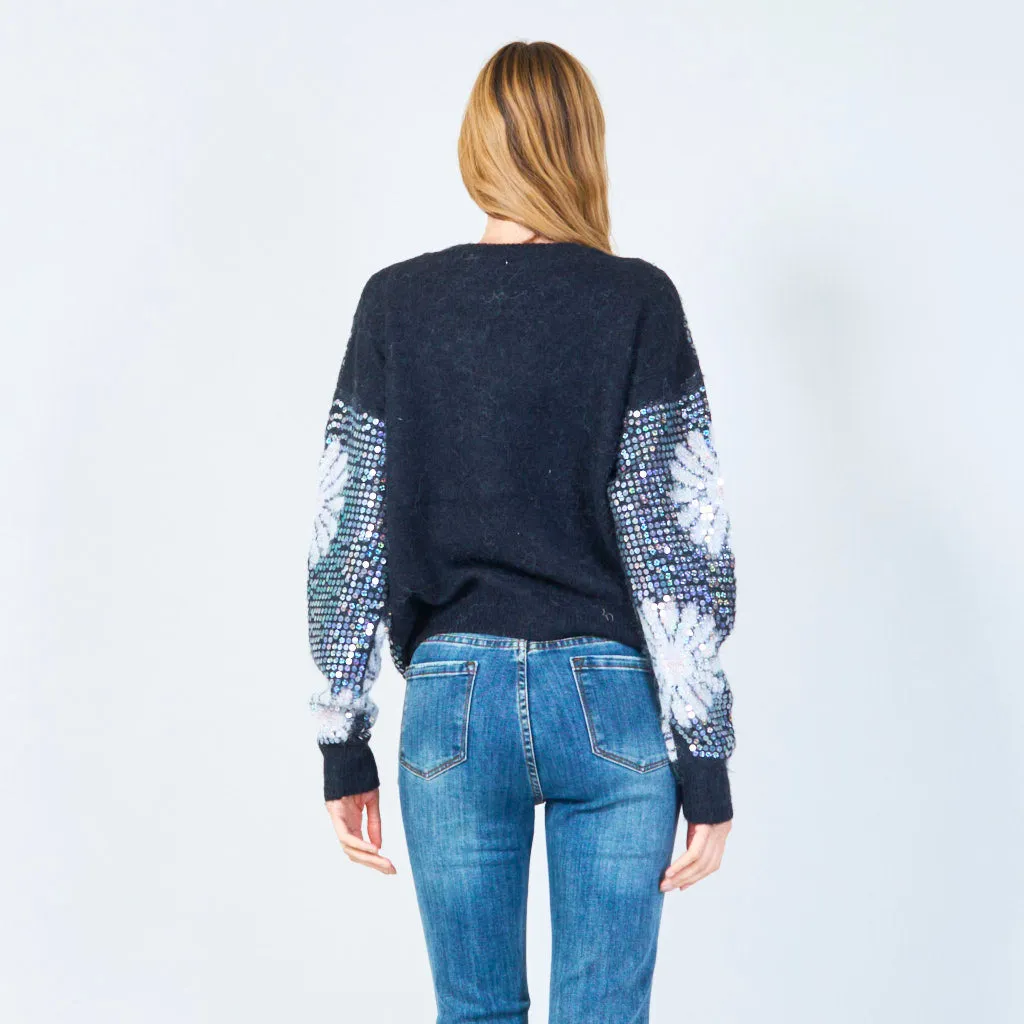 Sequin floral knit sweater wholesale