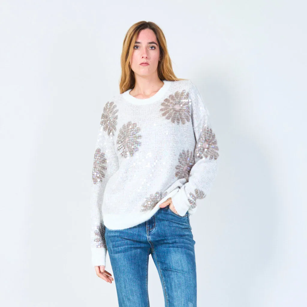 Sequin floral knit sweater wholesale