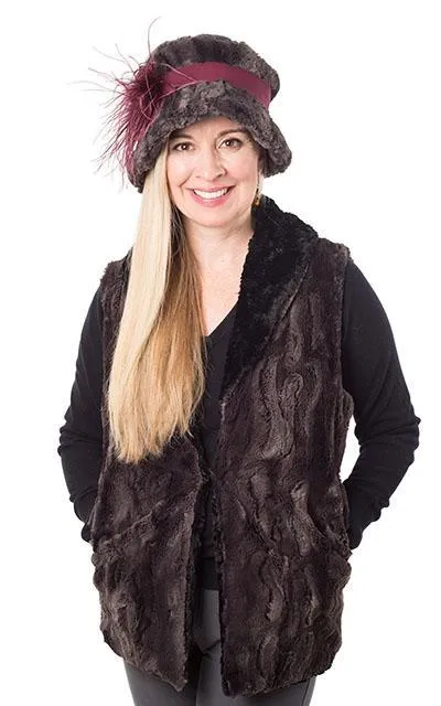 Shawl Collar Vest - Luxury Faux Fur in Espresso Bean with Cuddly Fur in Black