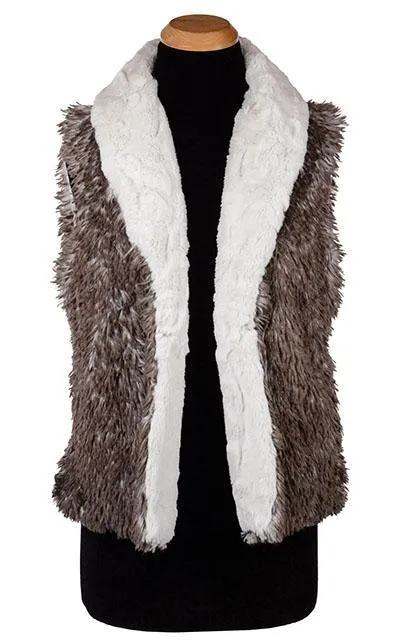 Shawl Collar Vest, Reversible less pockets - Cuddly Faux Fur with Arctic Fox