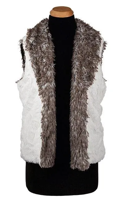 Shawl Collar Vest, Reversible less pockets - Cuddly Faux Fur with Arctic Fox