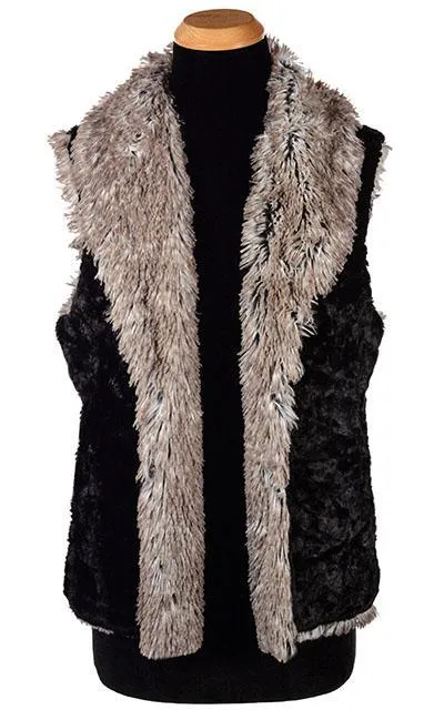 Shawl Collar Vest, Reversible less pockets - Cuddly Faux Fur with Arctic Fox