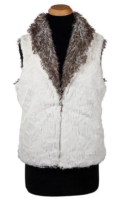 Shawl Collar Vest, Reversible less pockets - Cuddly Faux Fur with Arctic Fox