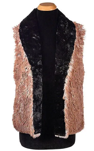 Shawl Collar Vest, Reversible less pockets - Cuddly Faux Fur with Red Fox