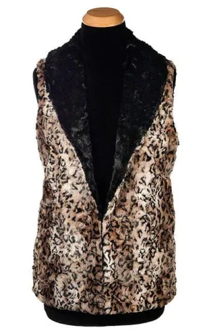 Shawl Collar Vest, Reversible less pockets - Luxury Faux Fur in Carpathian Lynx with Cuddly Fur in Black